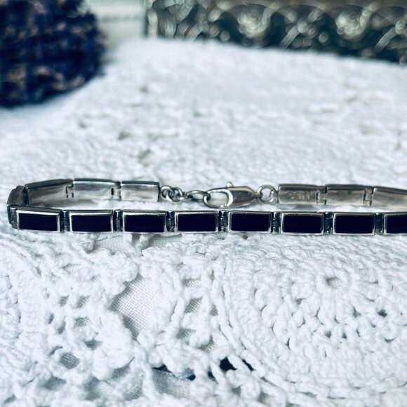 Black Onyx and Sterling Silver 935 Link Bracelet - Picture 1 of 5